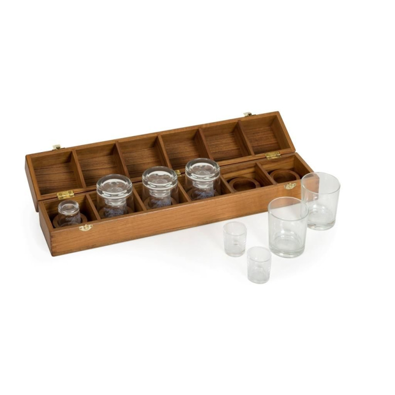 Teak houten Captain's bar inclusief 2 x 6 glazen